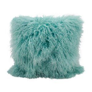 Ice Blue Mongolian Lamb Fur Pillow, 16" sq filled (2 pillows)